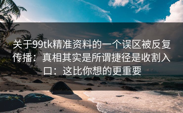 关于99tk精准资料的一个误区被反复传播：真相其实是所谓捷径是收割入口：这比你想的更重要
