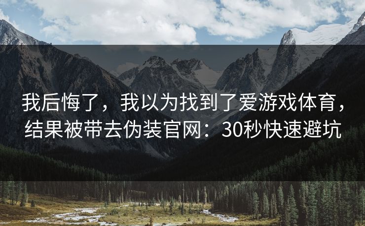 我后悔了，我以为找到了爱游戏体育，结果被带去伪装官网：30秒快速避坑