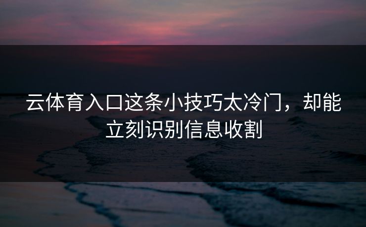 云体育入口这条小技巧太冷门，却能立刻识别信息收割